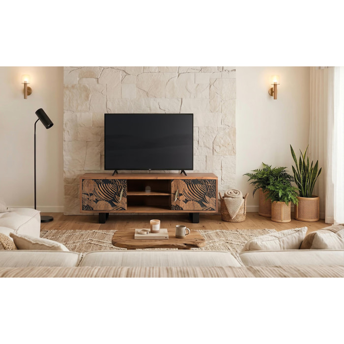 Mueble TV de Madera de Acacia 160 Cm Estilo Étnico Moderno