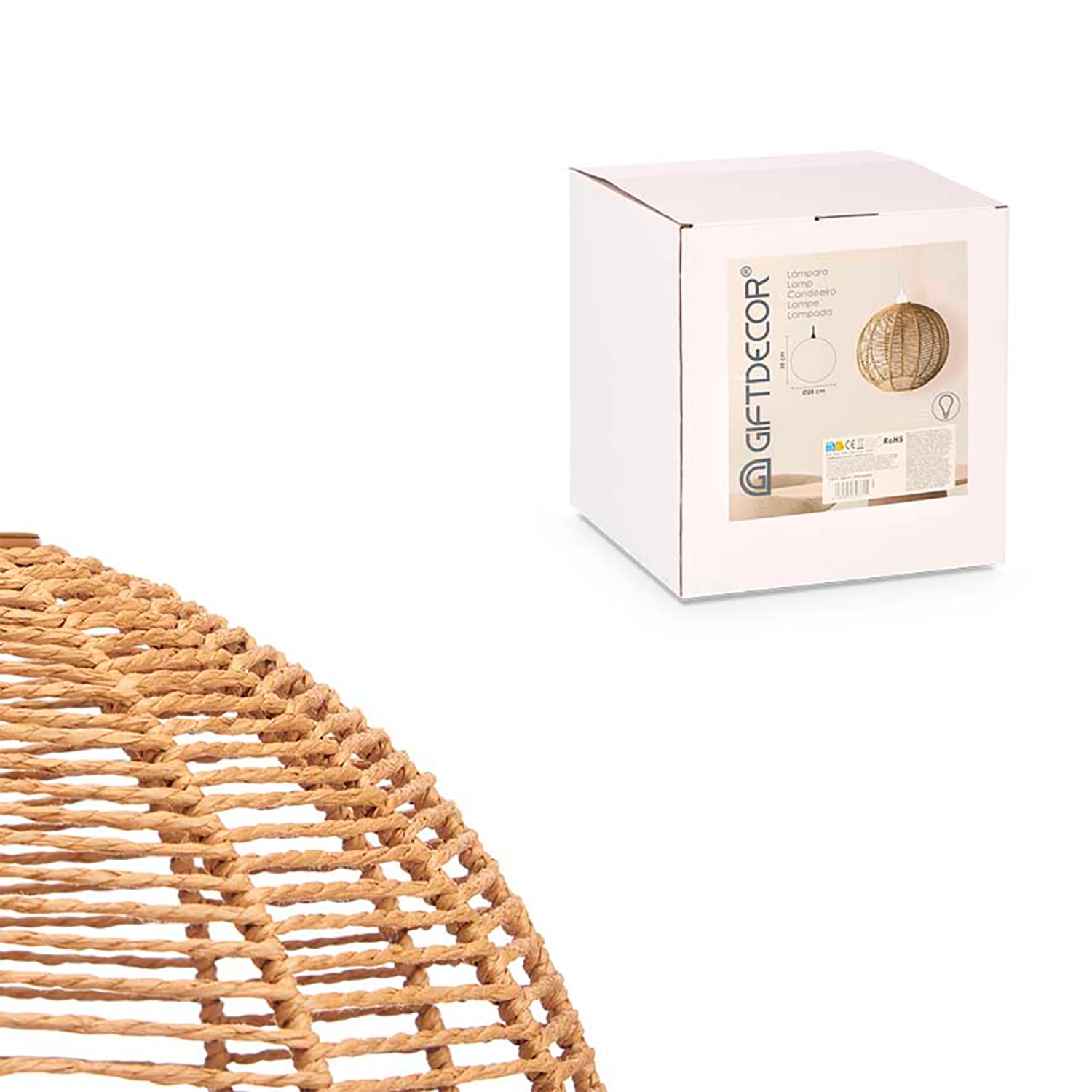 Lámpara de techo diseño esfera cuerda. Potencia máxima 40W.