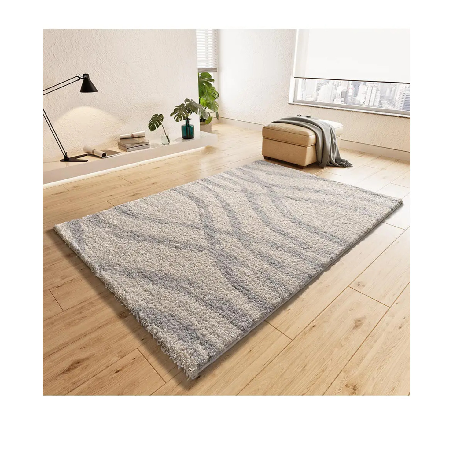 HELIA Alfombra shaggy de estilo escandinavo en beige y gris, varias medidas disponibles