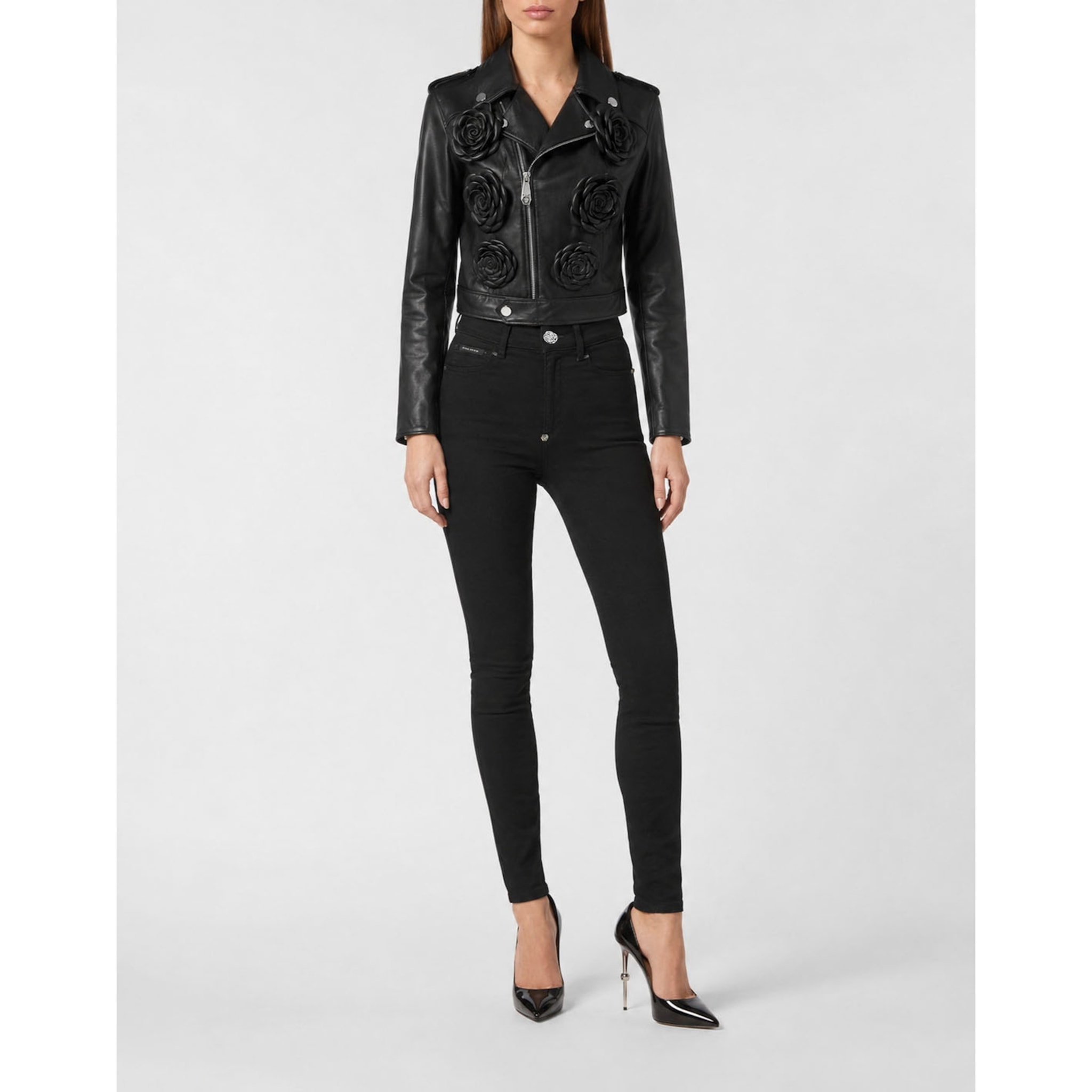 PHILIPP PLEIN Chaqueta biker de cuero FLOWER