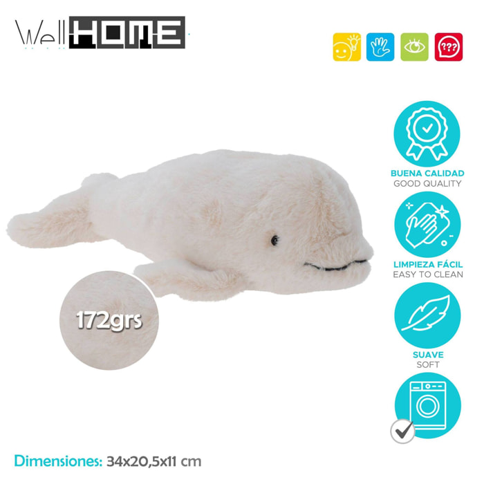 Well home - adorable peluche diseño delifín de 33cm color blanco.