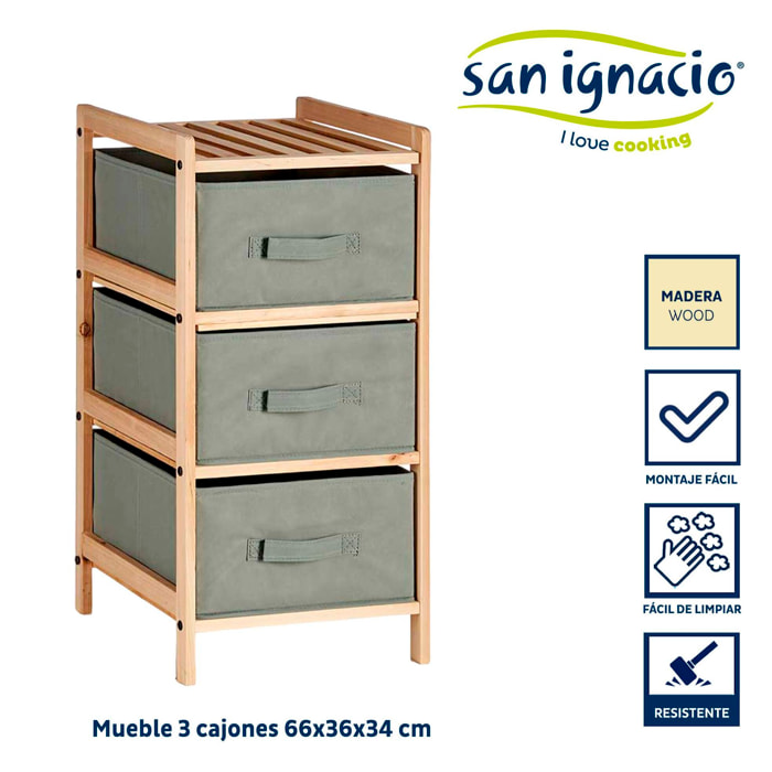 Mueble ancho 3 cajones gris oscuro colección kipit