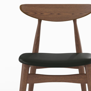 Lot de 2 chaises en cuir synthétique noir et bois d'hévéa - Josette