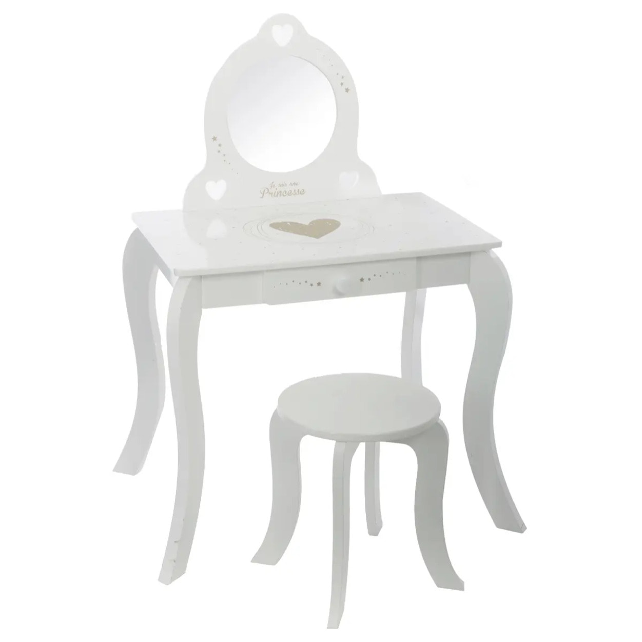 Coiffeuse et tabouret "Demoiselle" enfant blanc L71,5cm