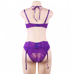 Conjunto lencero morado cuello halter con liga