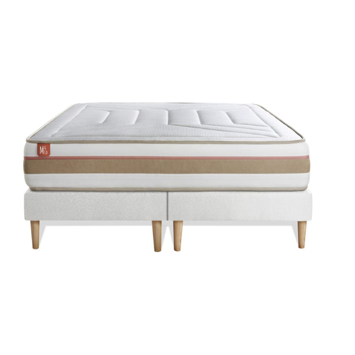 Ensemble Matelas Le Tendre - 28cm - Ressorts ensachés et mémoire de forme - Enveloppant - Sommier Tapissier Blanc