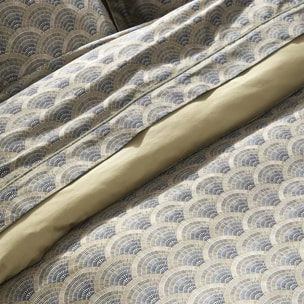 Drap plat satin de coton imprimé beige Eventails argile