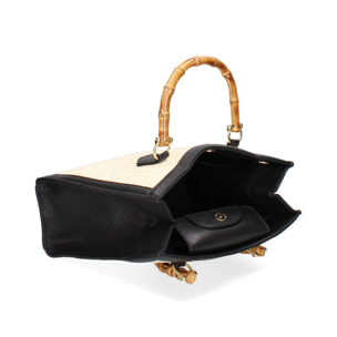 Borsa a mano da donna - Modello Aella - Paglia e Vera Pelle - 25.0 x 27.0 x 9.0 cm