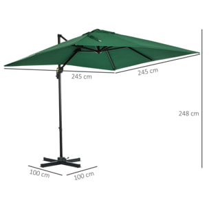 Sombrilla de Jardín de Aluminio 245x245x248 cm Parasol Excéntrico con Manivela Giratorio 360° Inclinación de 5 Niveles Tela Desmontable Crema