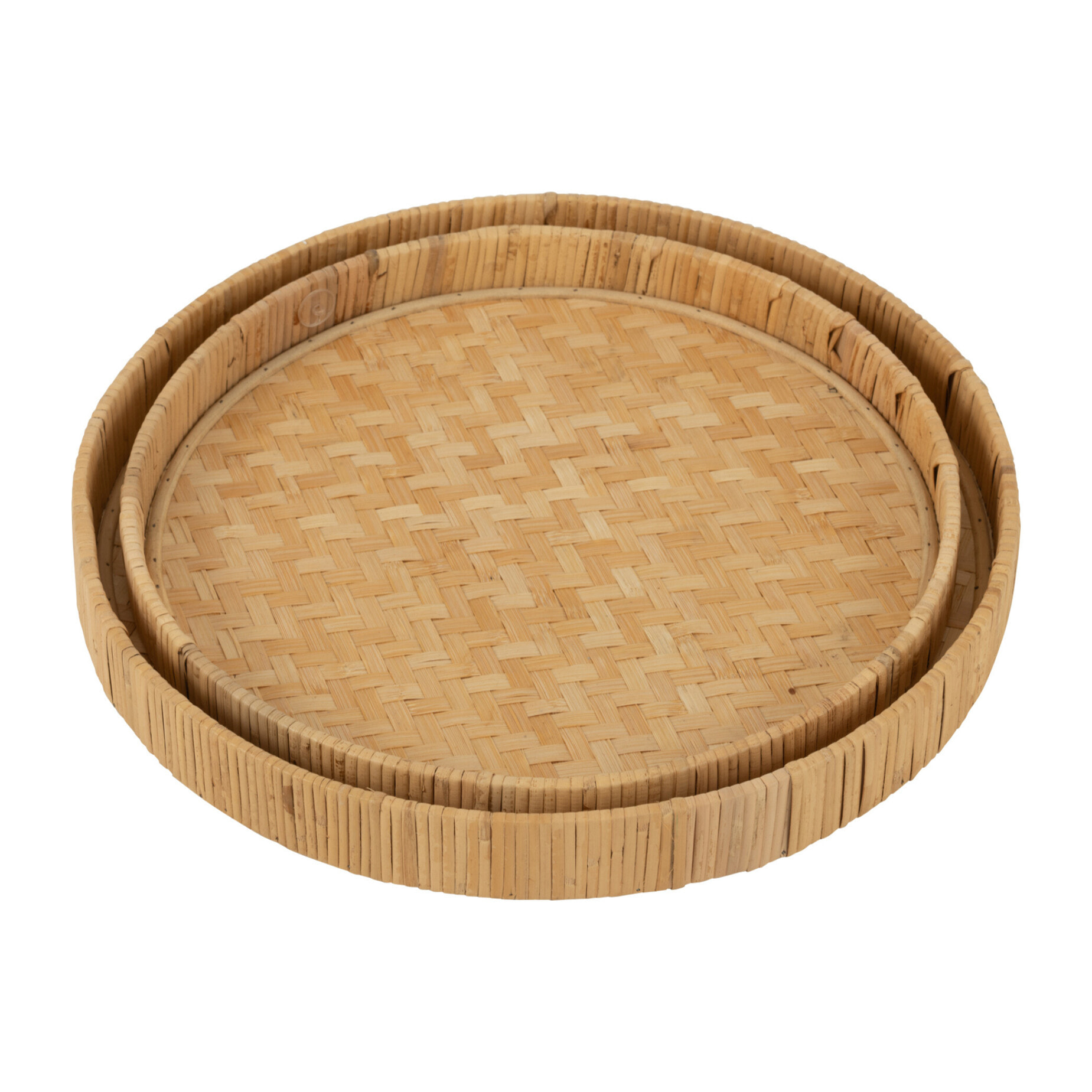 J-Line plateau Rond - bambou/rotin - naturel - set de 2