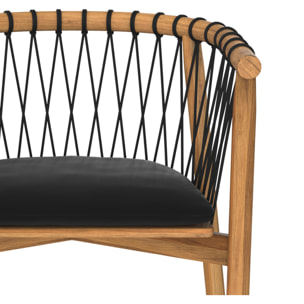 Chaise de jardin en bois de teck et tissu noir - Yago