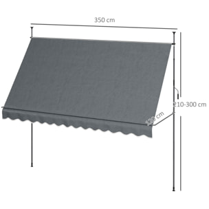 Toldo Manual Retráctil 3,5x1,2 m Toldo Exterior Terraza Enrollable Altura Ajustable con Manivela 210-300 cm Sin Taladro Protección UV30+ para Balcón Jardín Gris Oscuro