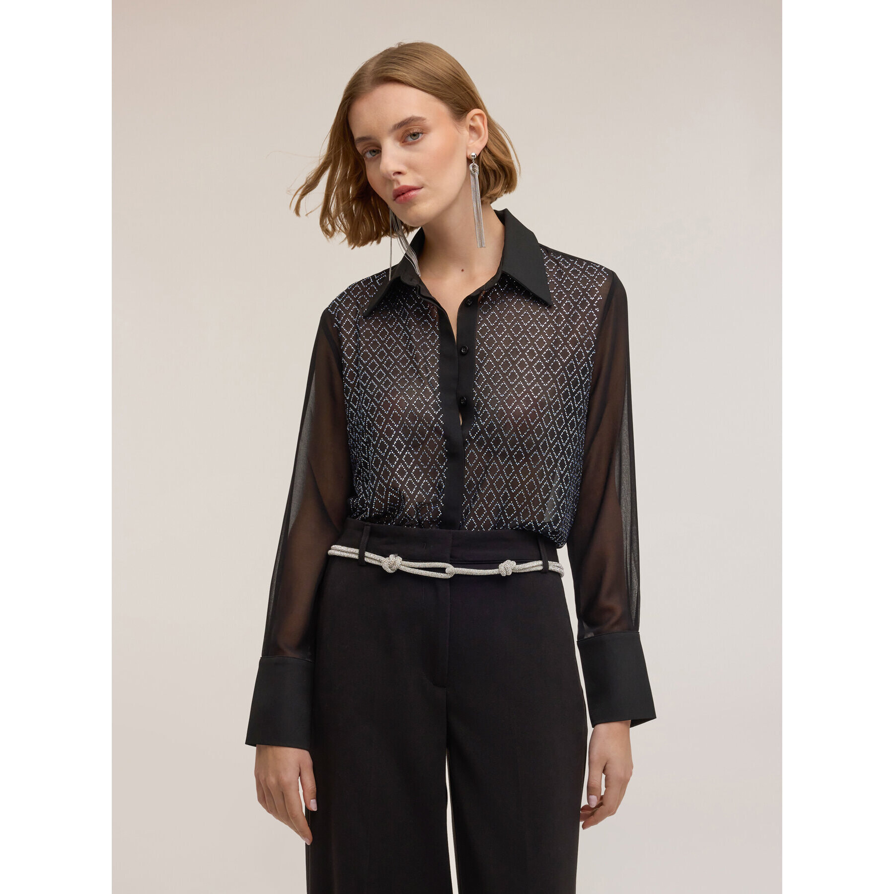 Motivi - Camicia con applicazione geometrica di strass - Nero
