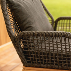 EMILIO Salon de jardin 4 places en bois avec 2 tables gris anthracite et bois