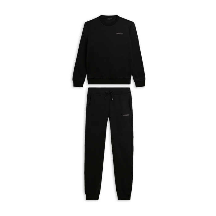 Tuta uomo felpa garzata con girocollo e fondo a costine