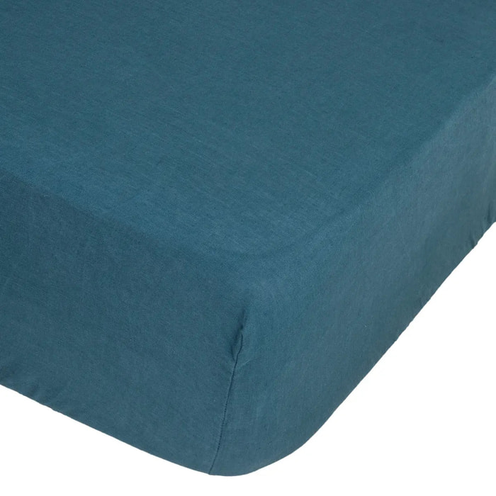 Drap-housse "Linah" - bleu canard - lin lavé 160x200 cm