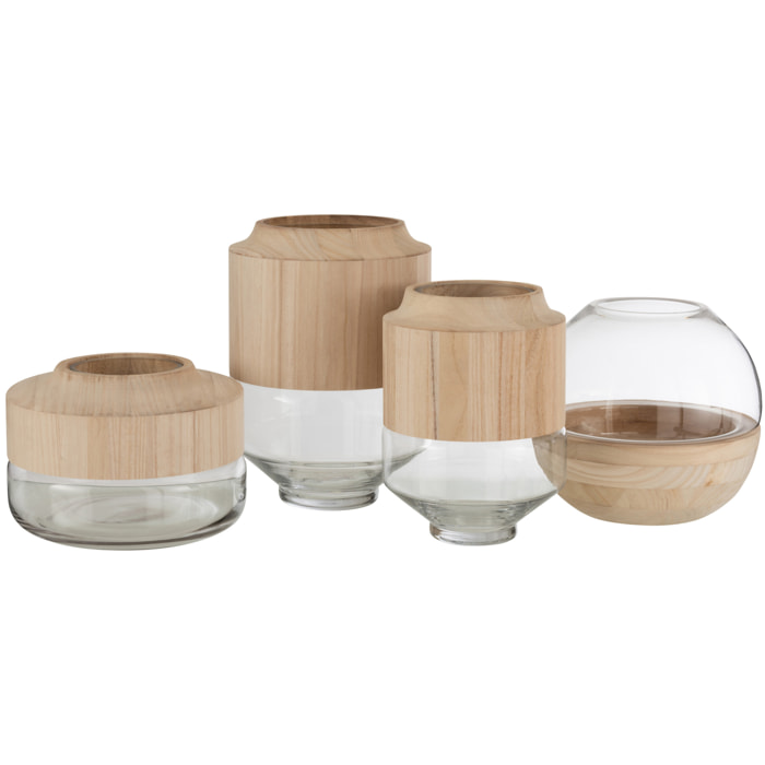 J-Line vase Rond Haut - bois/verre - marron clair - large - 30.5 cm de hauteur