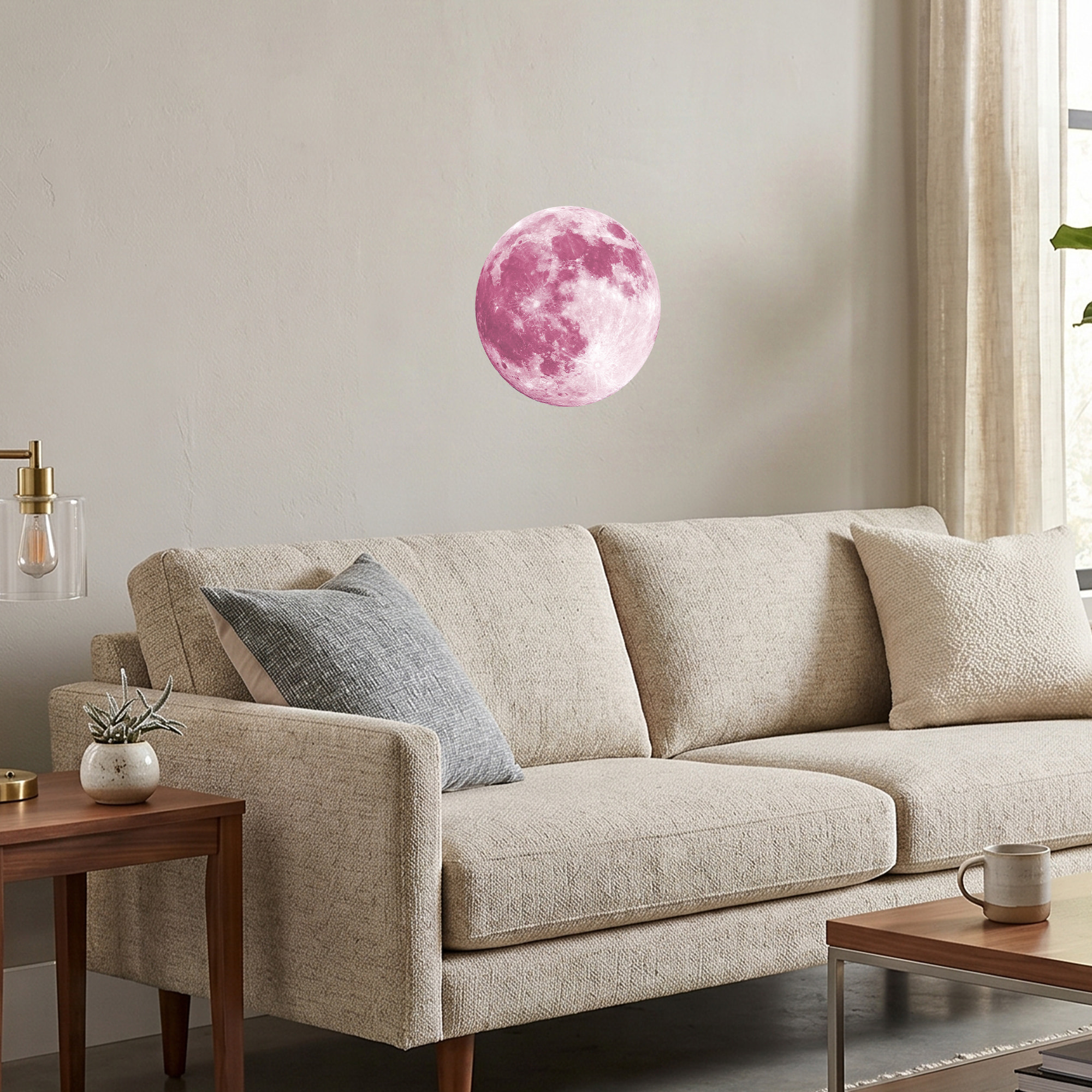 Stickers Muraux décoration adhésifs Lune phosphorescente rose 30 cm
