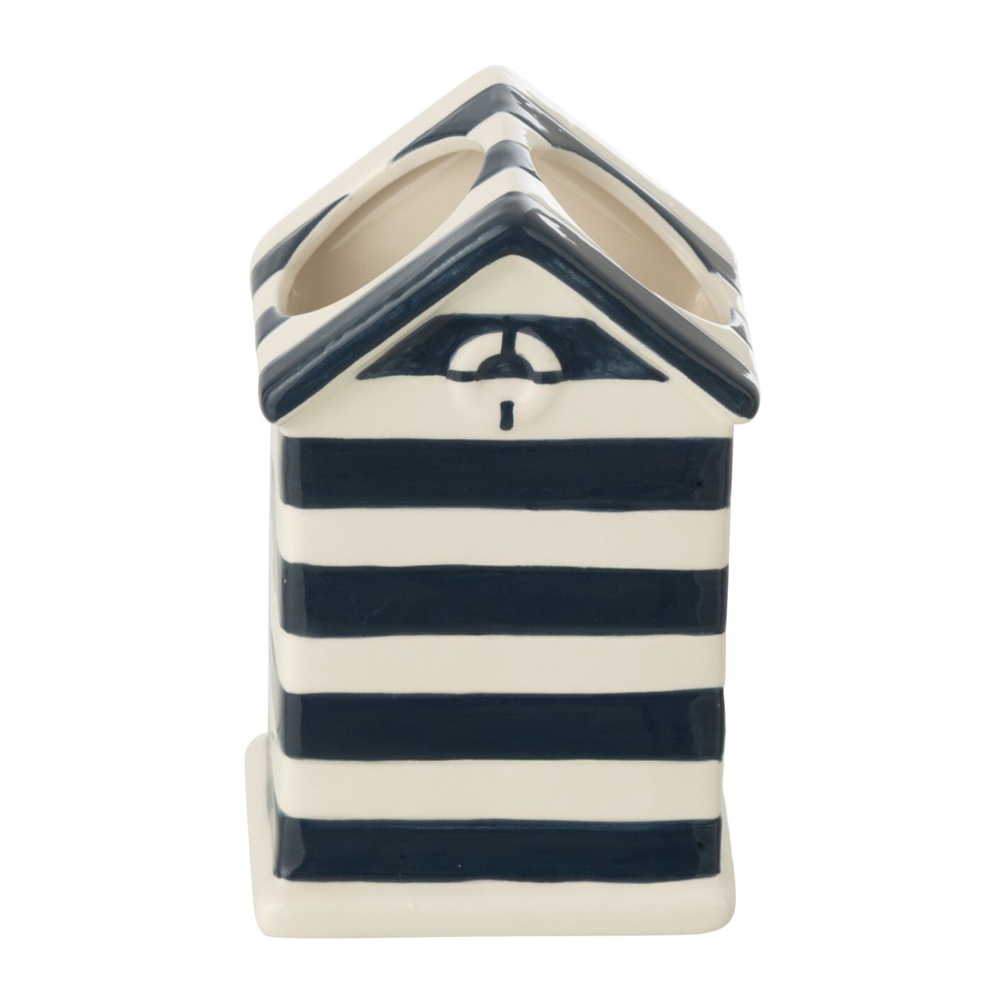 J-Line Cache-Pot Beach House - porcelaine - bleu/blanc - small - 2 pièces