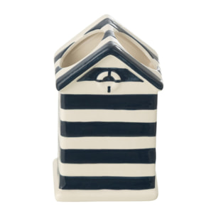 J-Line Cache-Pot Beach House - porcelaine - bleu/blanc - small - 2 pièces
