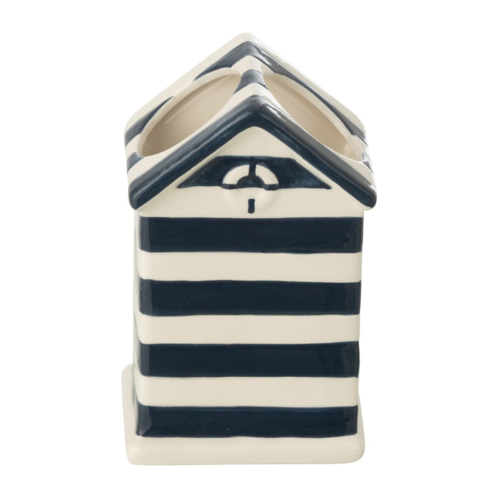 J-Line Cache-Pot Beach House - porcelaine - bleu/blanc - small - 2 pièces