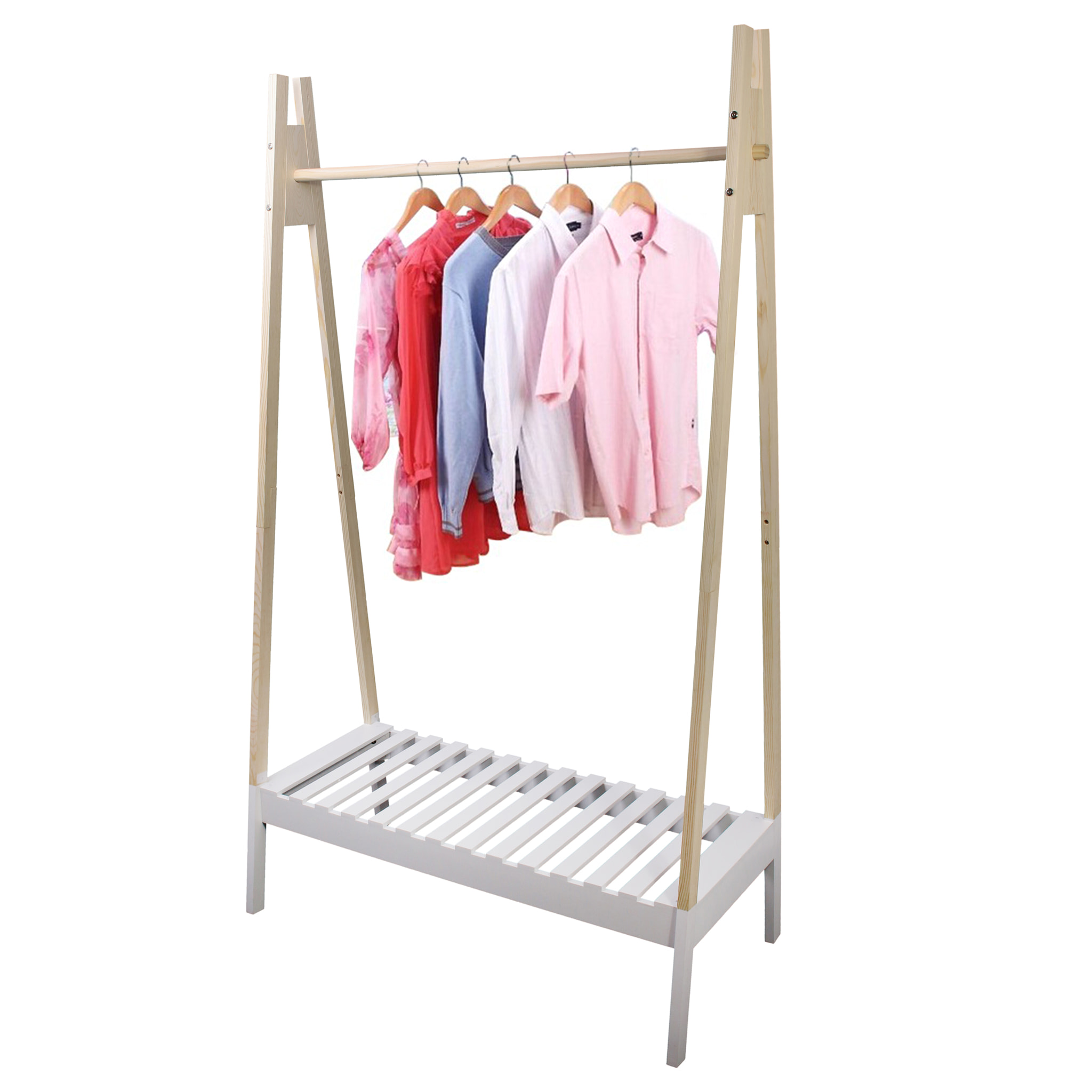 Portant A Vetements Bois Blanc 100x46x170cm