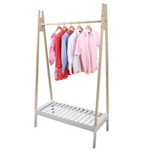 Portant A Vetements Bois Blanc 100x46x170cm