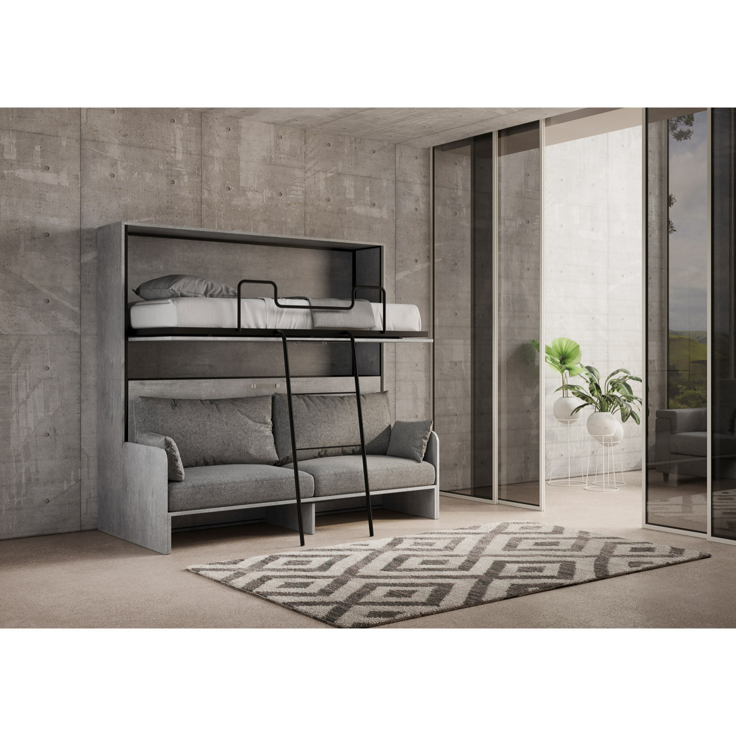 Lit escamotable horizontal superposé 2 couchages 85 Kando Sofà avec matelas Gris Béton - ALESSIA 20