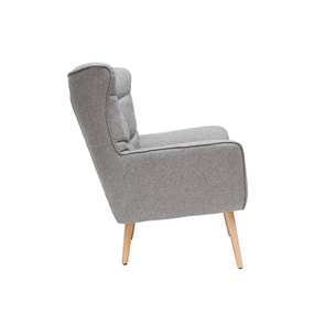 Fauteuil scandinave en tissu gris clair et bois clair AVERY