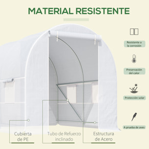 Invernadero de Túnel 245x200x200cm con 4 Ventanas para Cultivo de Plantas Blanco