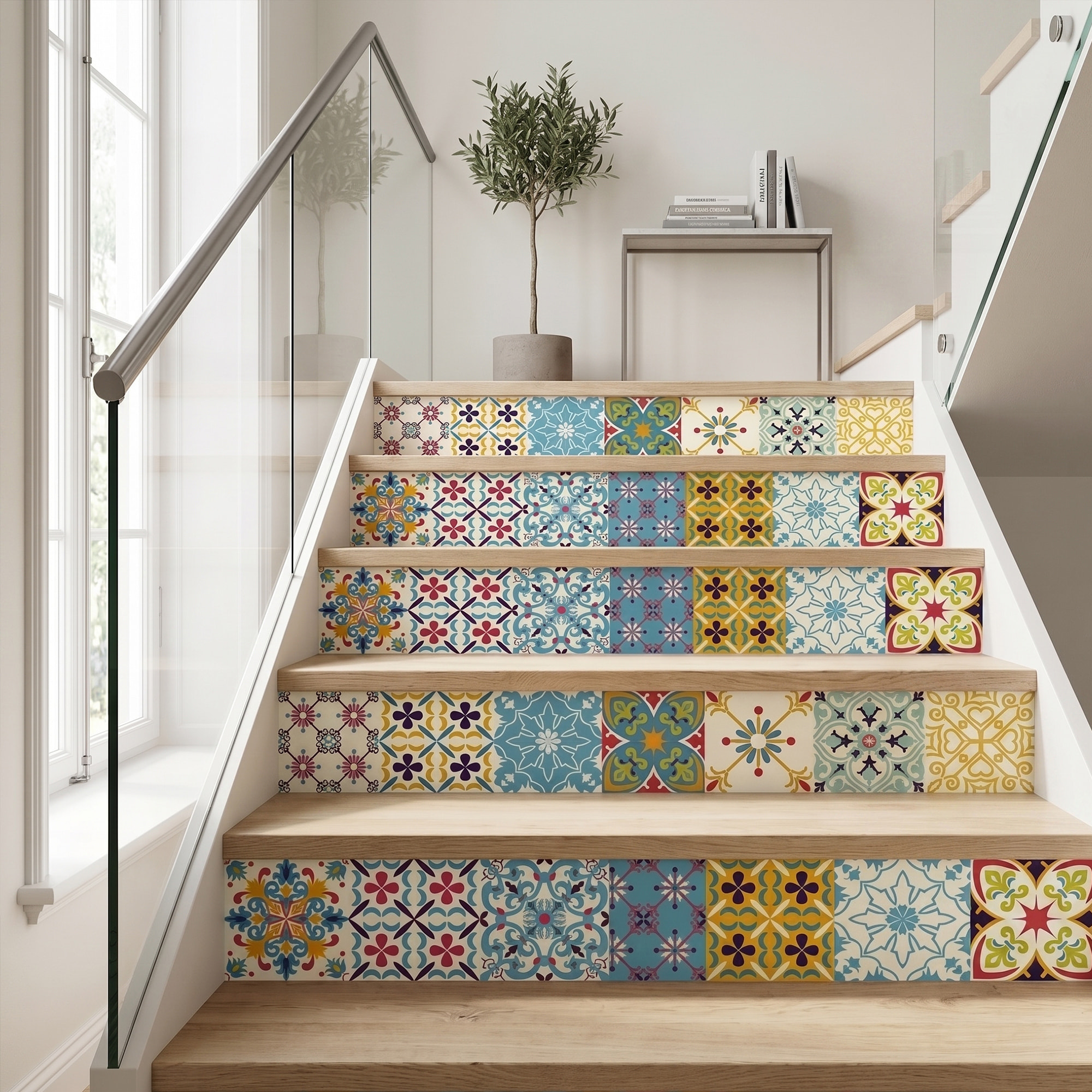 Stickers adhésifs escalier carrelages | Sticker Autocollant contremarche Carreaux de ciment carrelages adhésif - AGUEDA