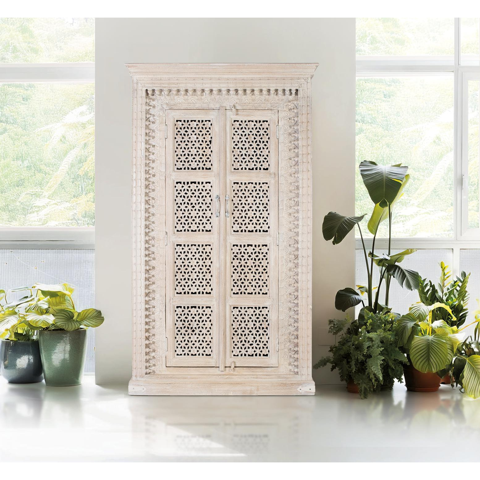 Armario de Madera de Mango 110 Cm Estilo Mediterráneo Moderno