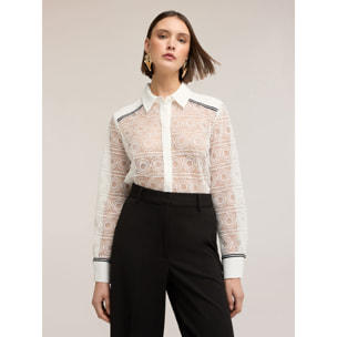 Motivi - Camisa de encaje macramé con bandas en contraste - Blanco