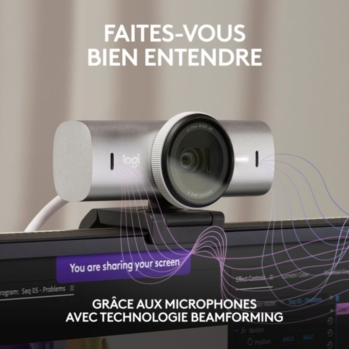 Webcam LOGITECH MX Brio Streaming 4K Gris pale