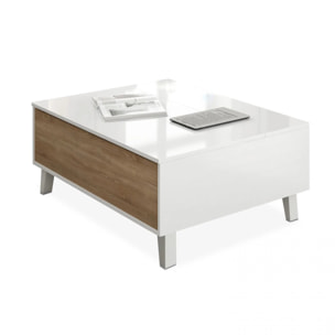 Mesa de centro elevable Niva Blanco Brillo - Roble Canadian