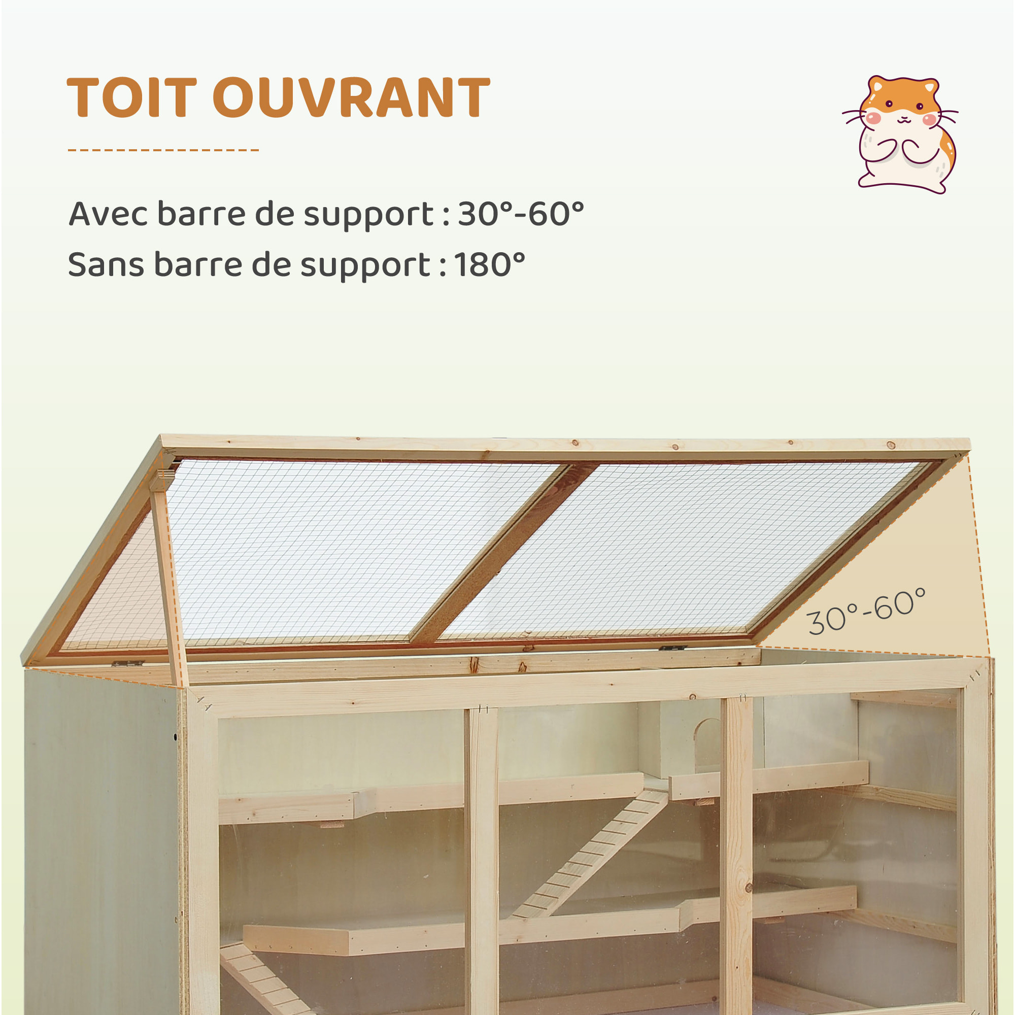 Cage pour hamster 2 étages dim. 115x57x55cm toit ouvrable fenêtres cabane 2 échelles plateau déjection bois