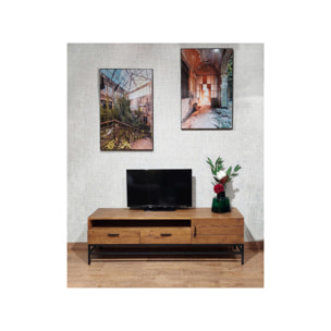 Meuble TV en bois de pin et métal noir L160 cm - INDUS