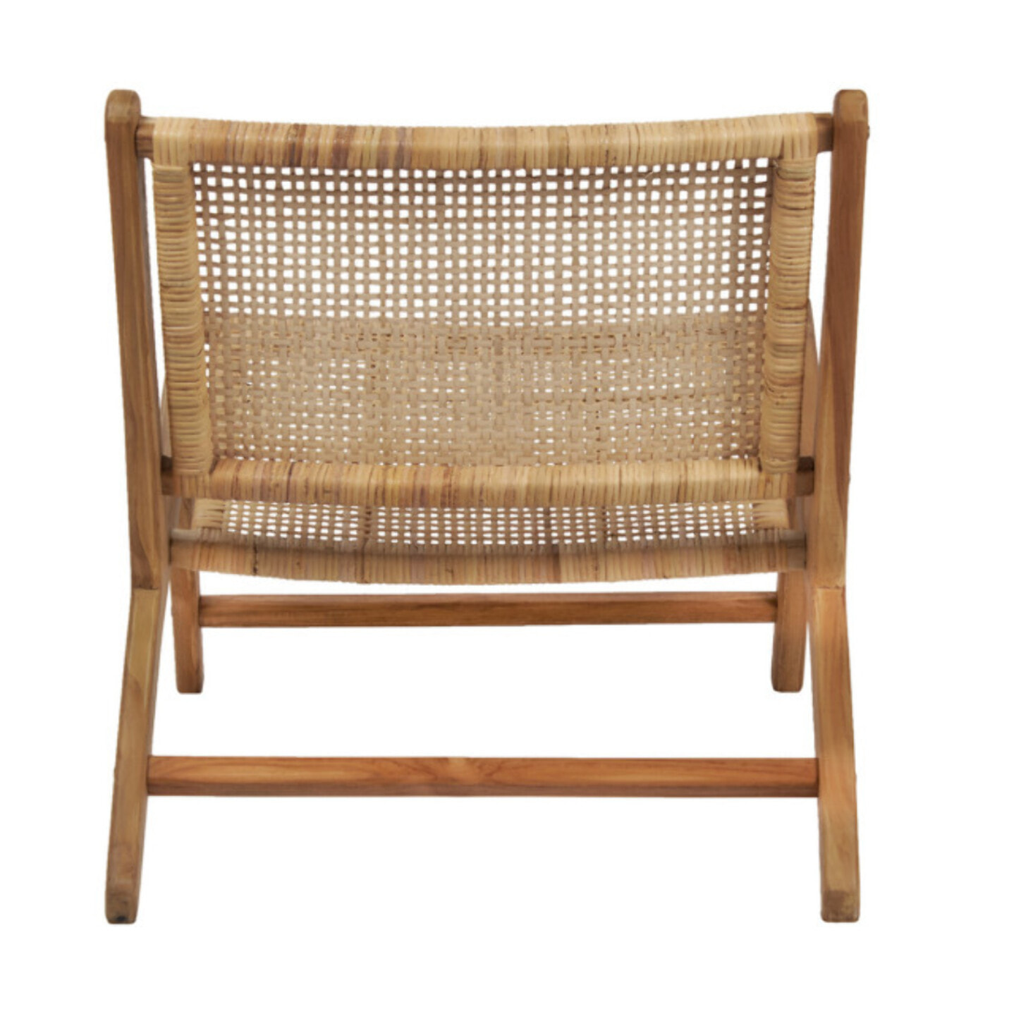 Fauteuil relax bas bois de teck et cannage rotin lounge cosy - PIOU