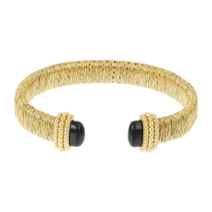 Bracciale Rigido Medium Filo Avvolto in Argento 925 placcato Oro Giallo 18Kt con Agata Nera