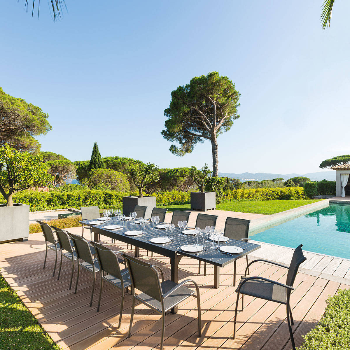 Table de jardin extensible "Piazza" graphite 12 places en aluminium traité époxy