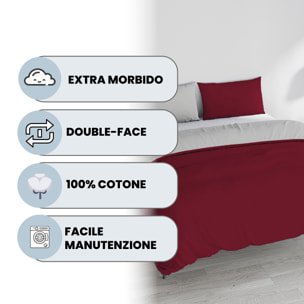PARURE COPRIPIUMINO NATURAL COLOR, 100% Cotone, Made in Italy - BORDEAUX/GRIGIO CHIARO