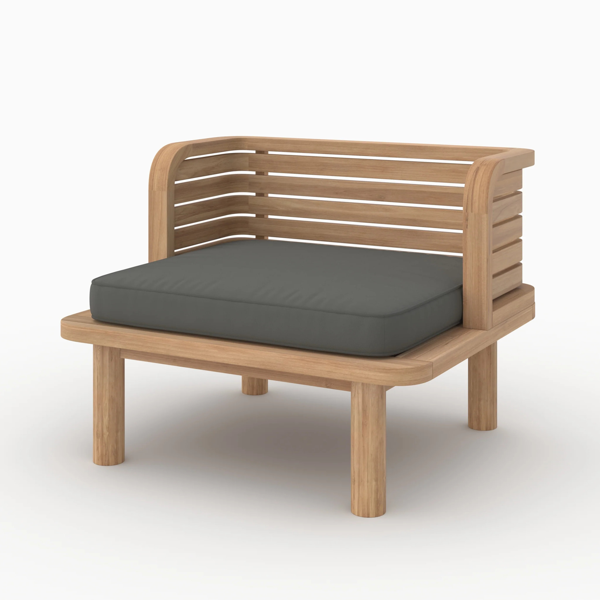 Salon de jardin 2 places en teck et tissu gris, 2 fauteuils - Kilda