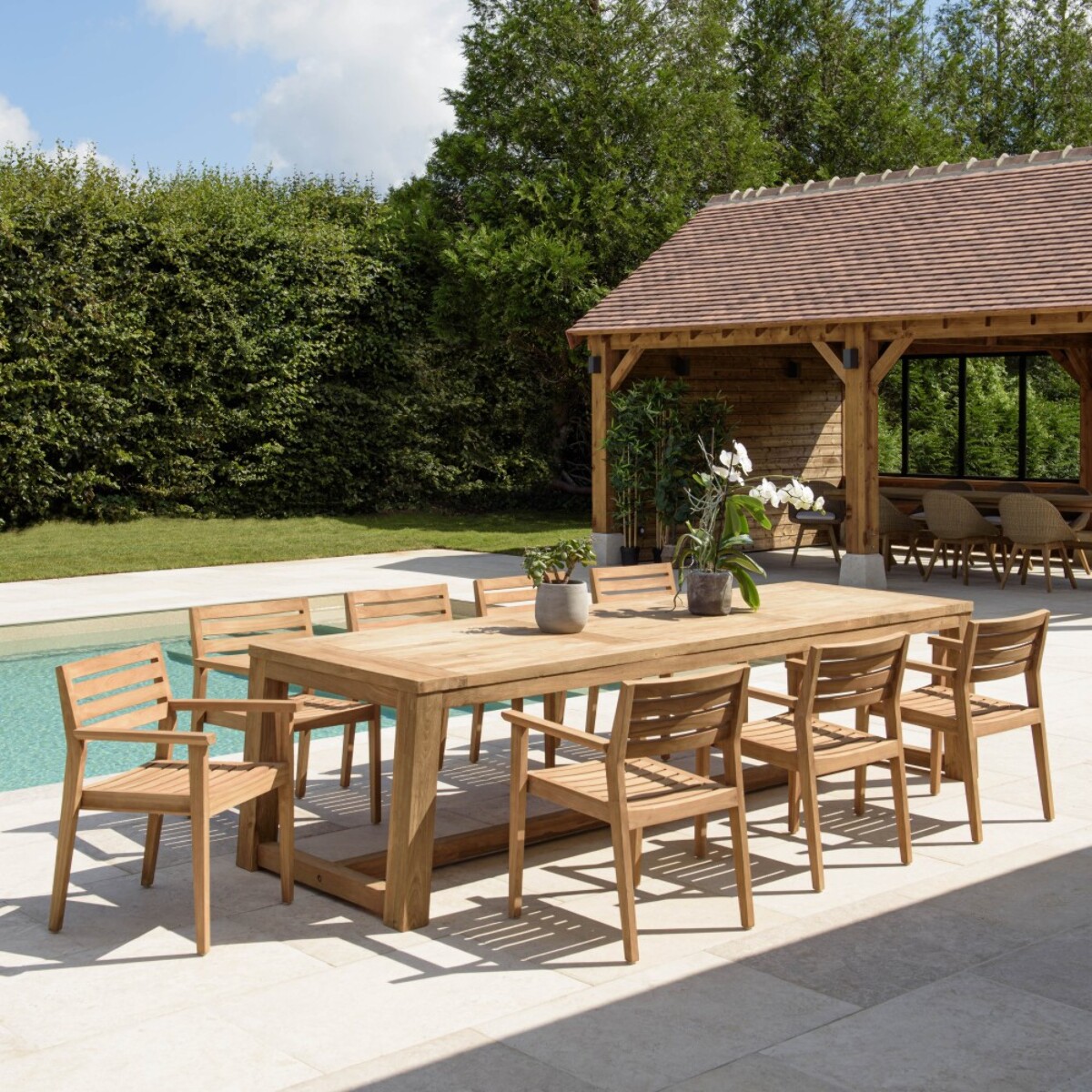 KALLY - Ensemble de jardin en bois teck recyclé et teck 8/10 pers.