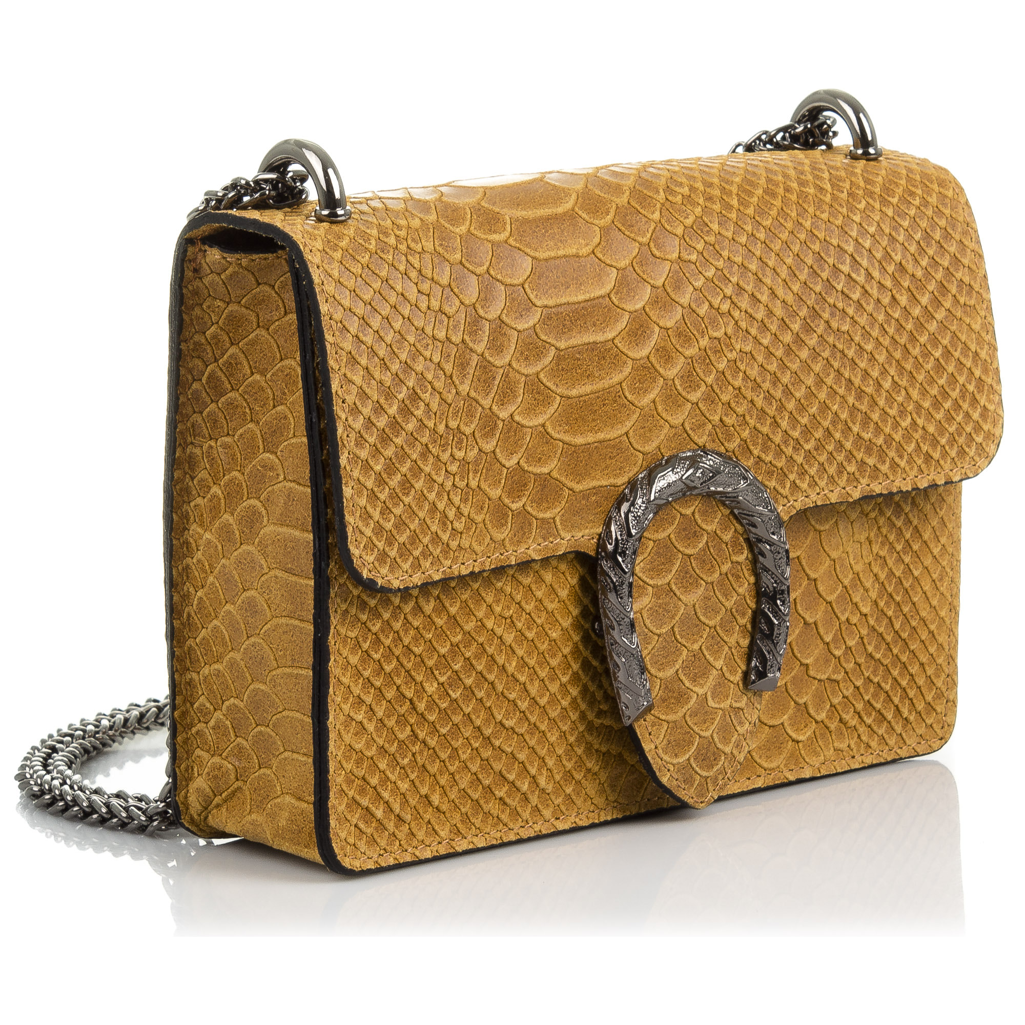 Lorenza Bolso de mano Mujer.Piel auténtica Gamuza Grabado Serpiente