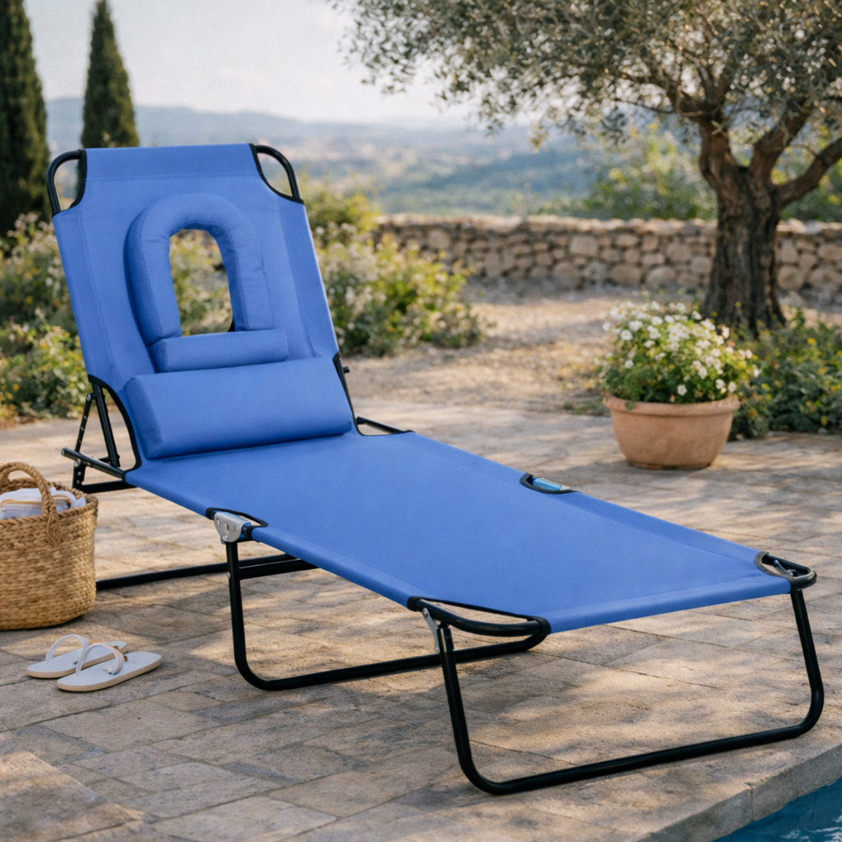 Bain de soleil pliable – Dossier 4 positions – Coussins inclus