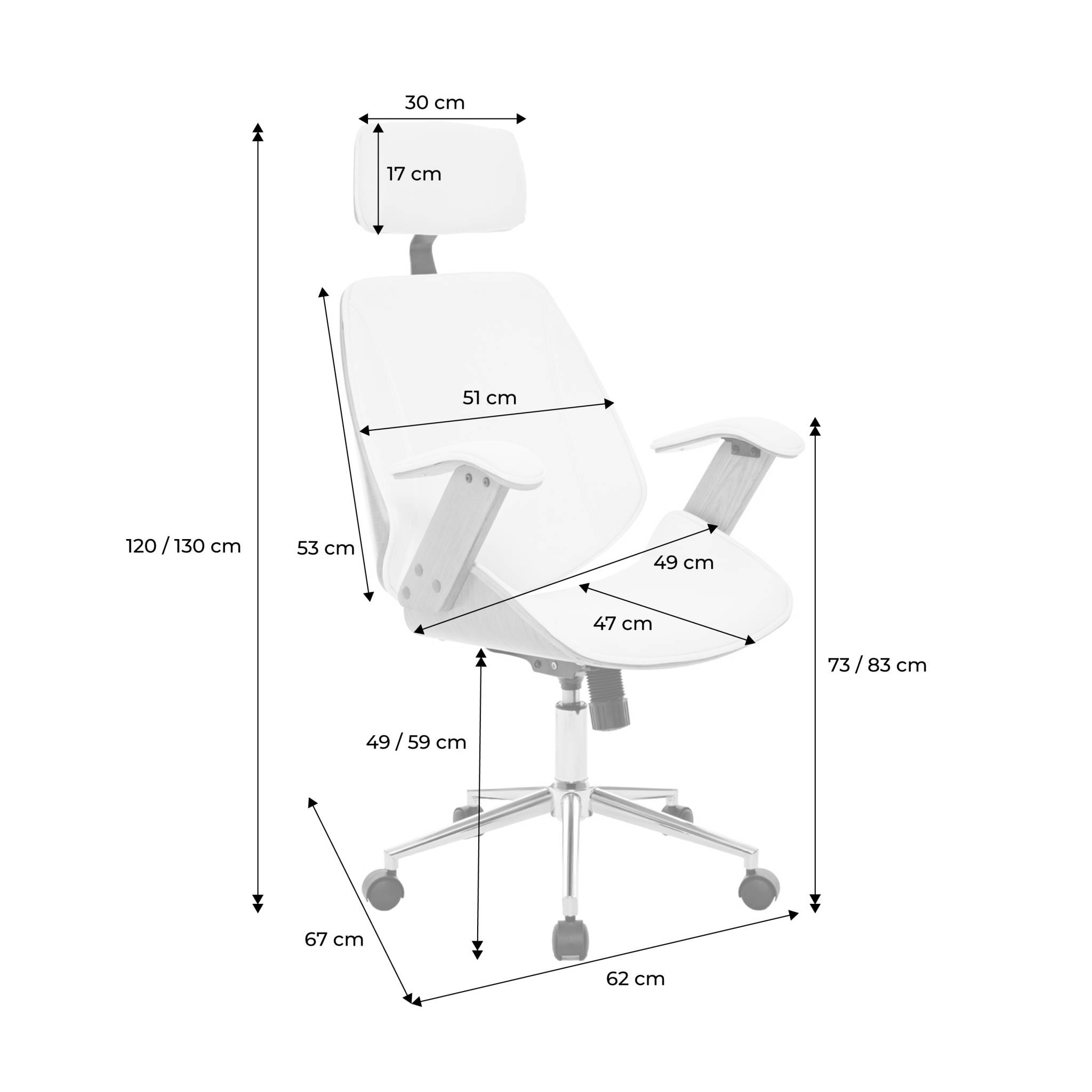Chaise de bureau à roulettes décor bois courbé placage effet chêne et simili cuir blanc