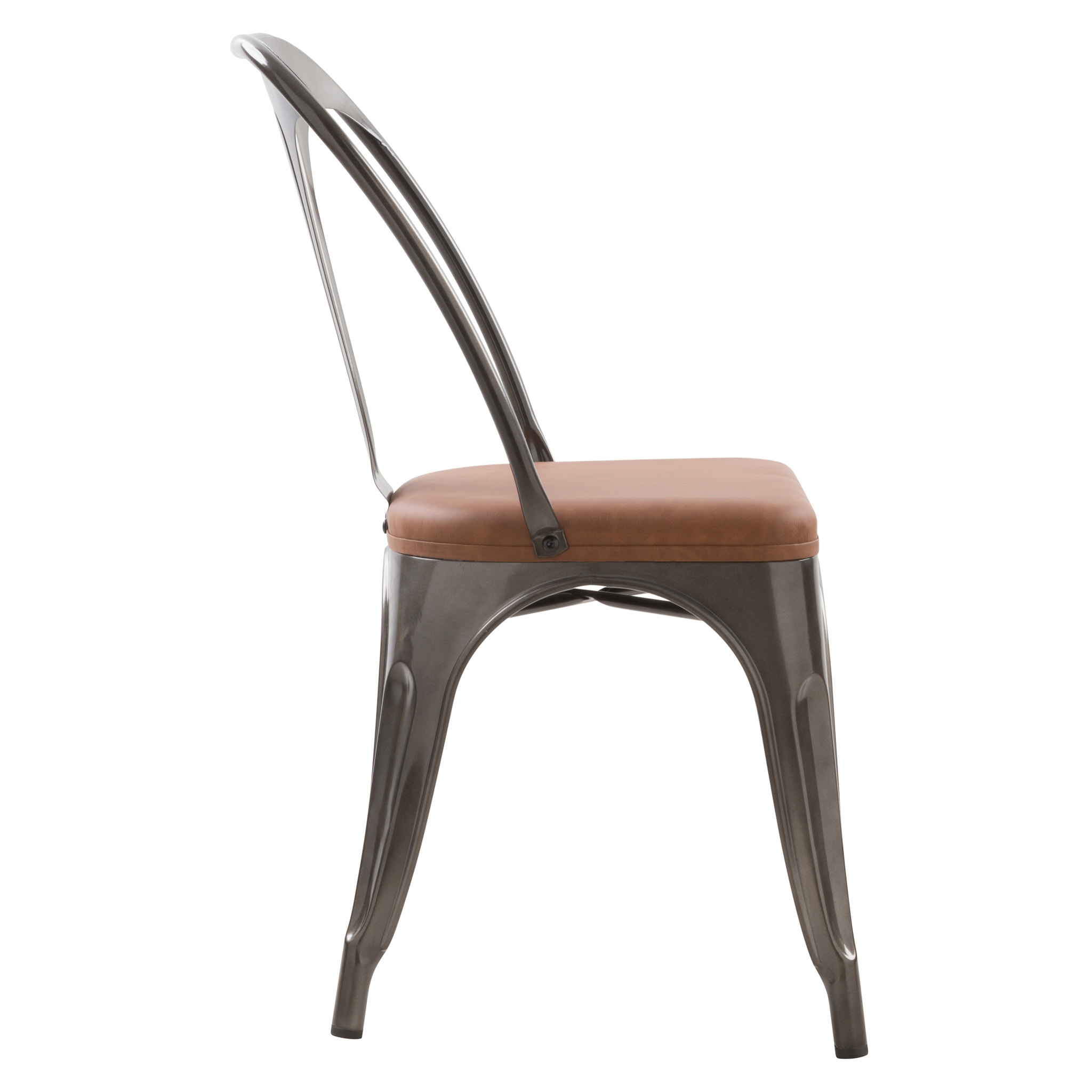 Lot de 2 chaises en métal gris et cuir synthétique marron - Charly