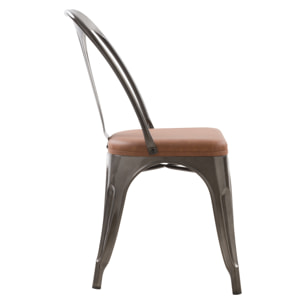 Lot de 2 chaises en métal gris et cuir synthétique marron - Charly