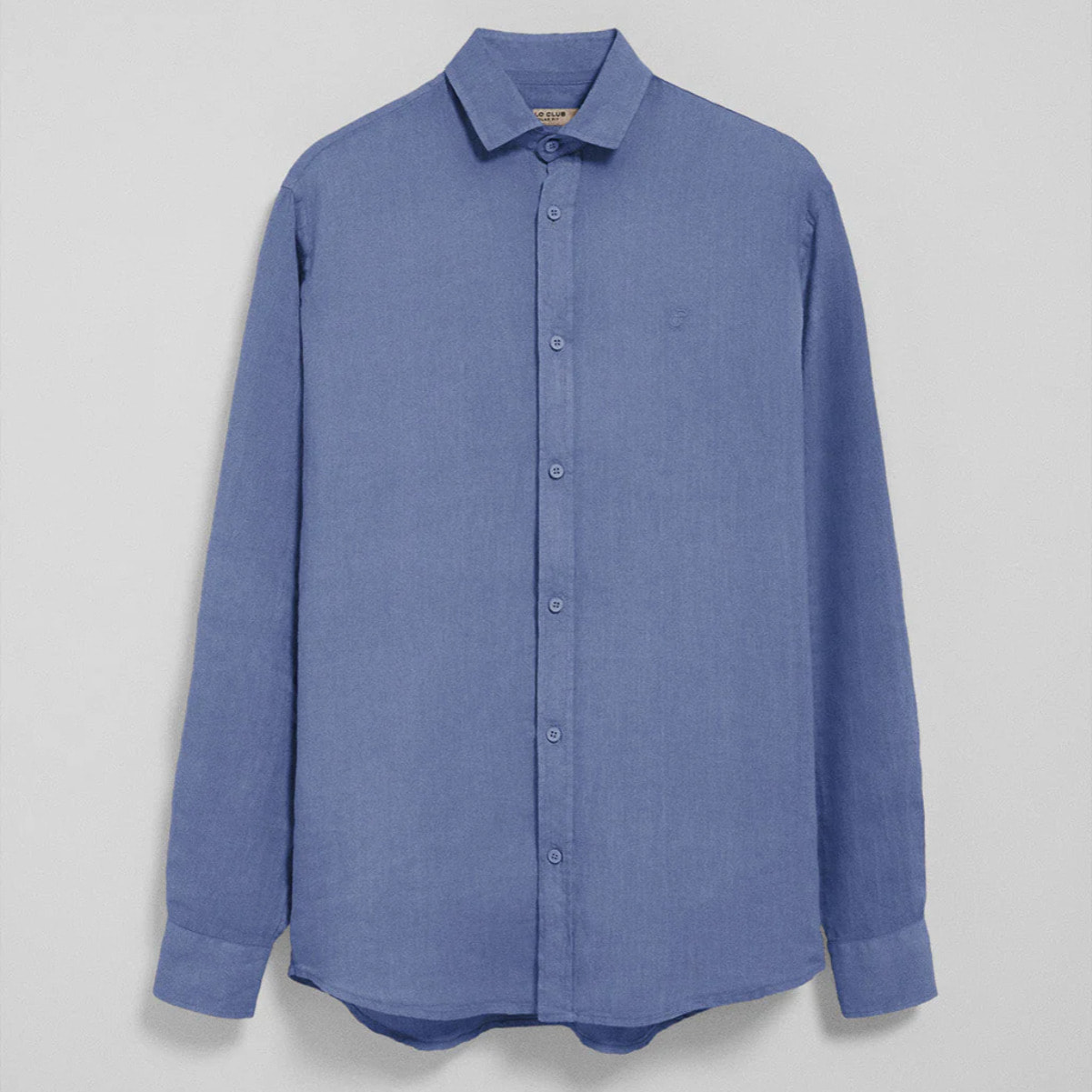 Camicia blu presidenziale in lino tinta in capo con monogramma ricamato