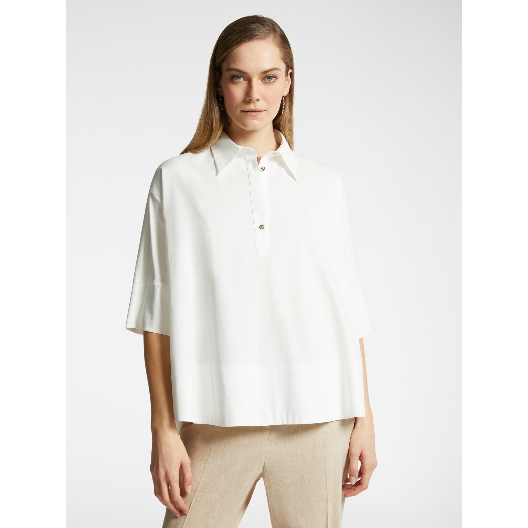 Elena Mirò - Blusa oversize en dos tejidos - Blanco